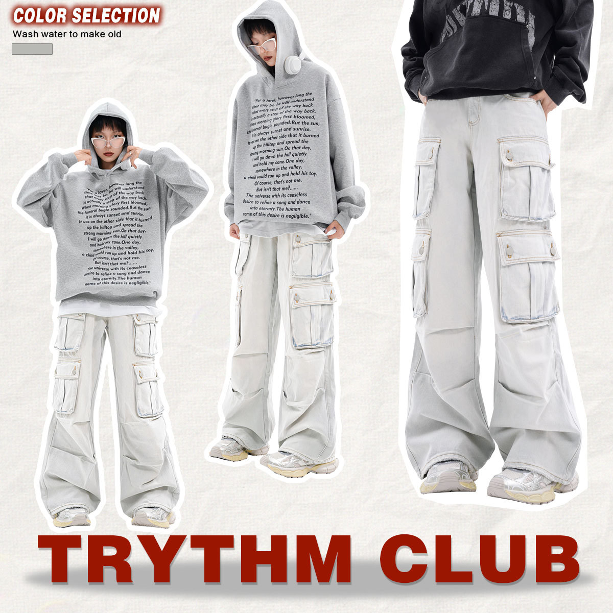 男女兼用カーゴパンツ 白パンツ ストリート系ボトムス
