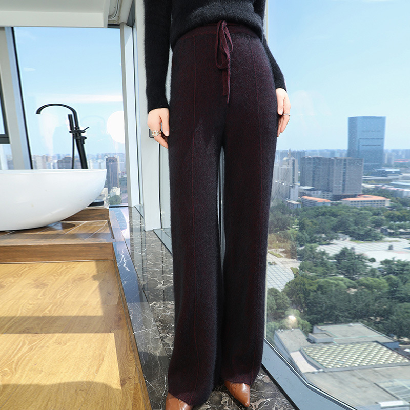 白パンツ カシミヤブレンド ニットワイドパンツ