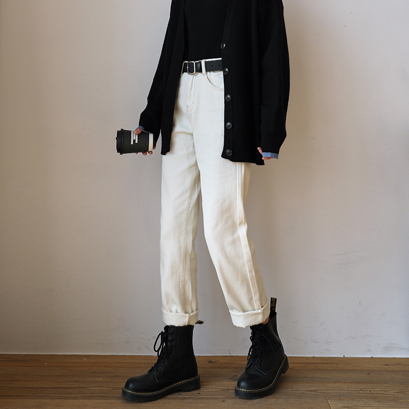 白パンツ クラシックストレートデニムパンツ