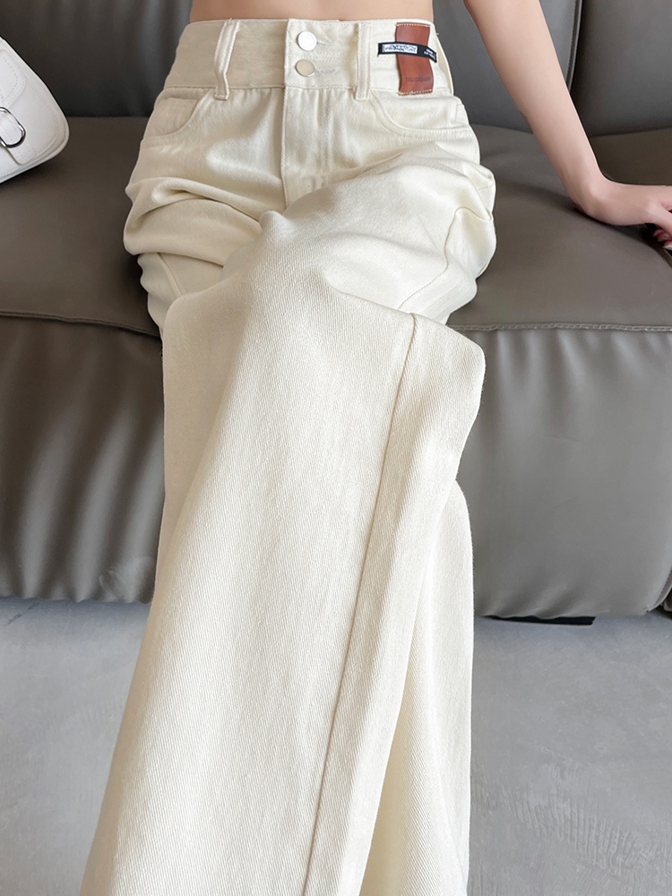 白パンツ ハイウエストワイドデニムパンツ