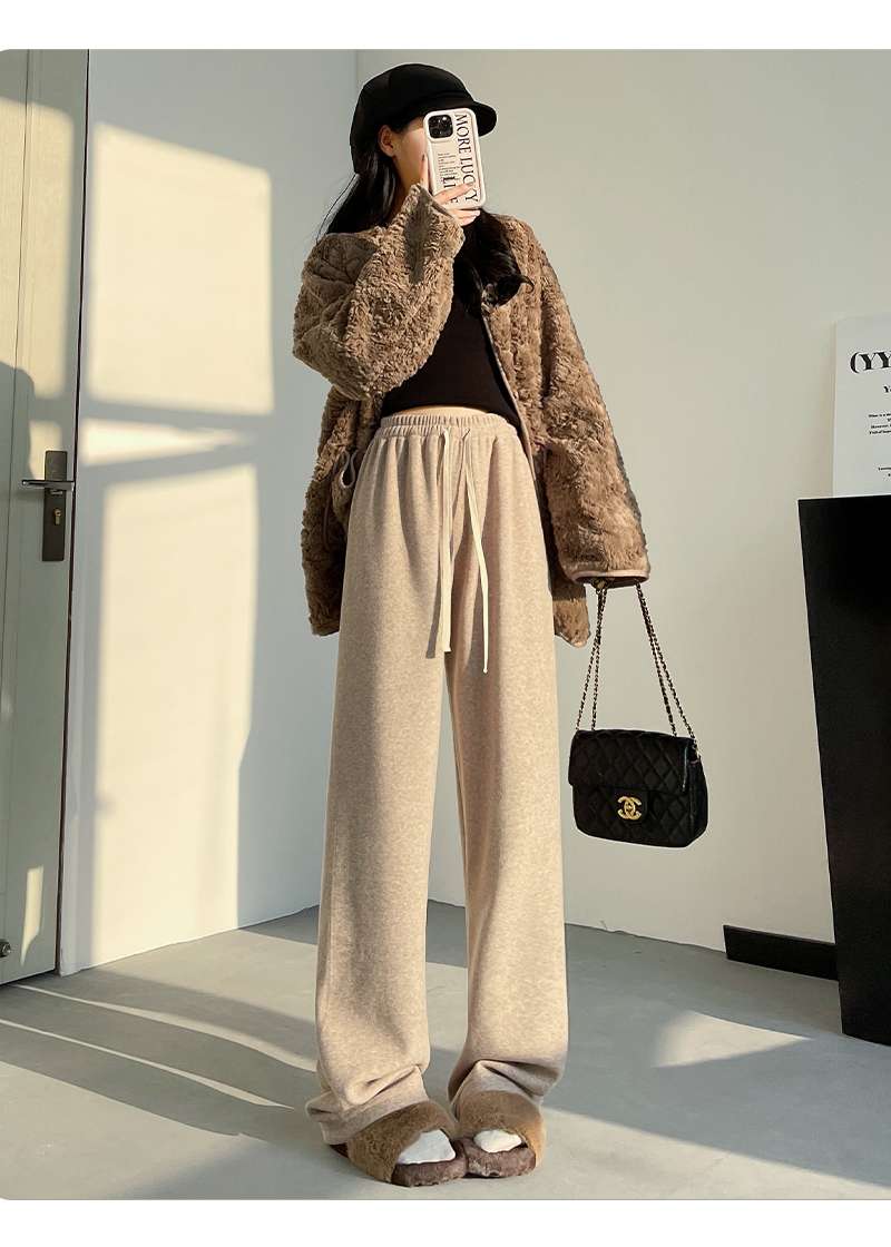 白パンツ ゆったりフィット 裾リブ付きロングパンツ