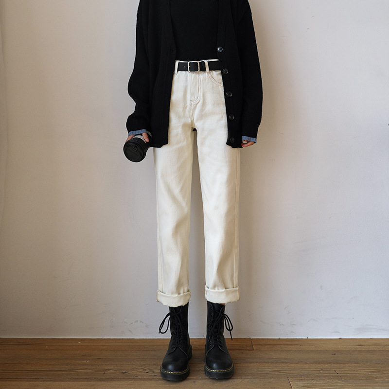 白パンツ クラシックストレートデニムパンツ