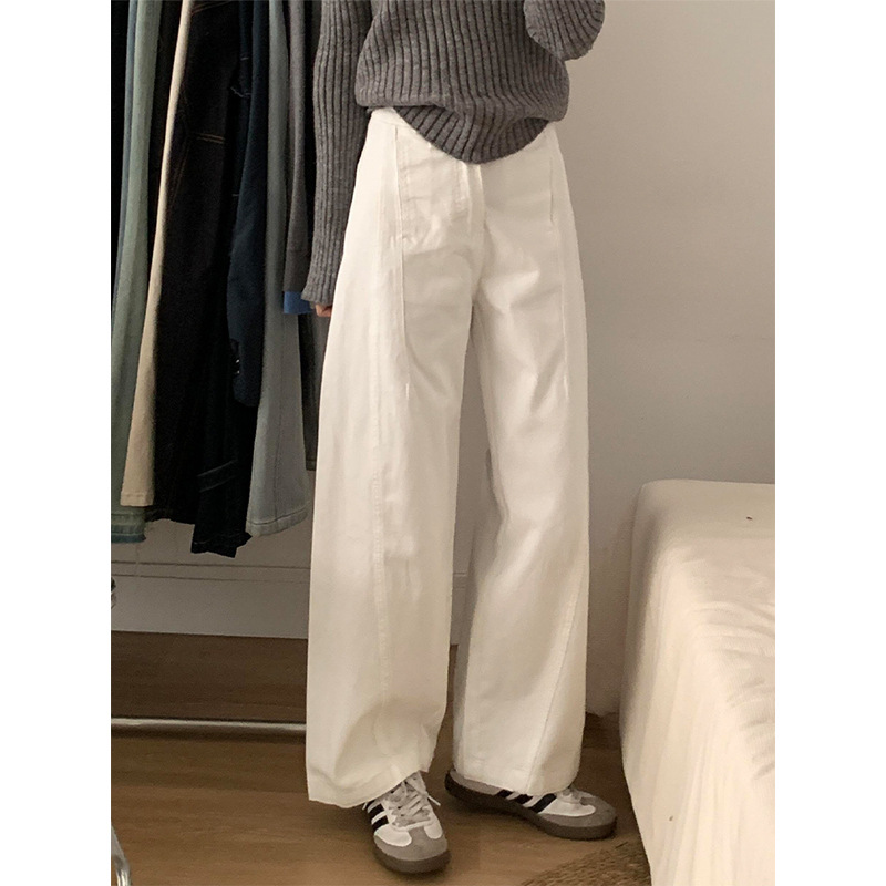 白パンツ ゆったりシルエット センタープレスロングワイドパンツ