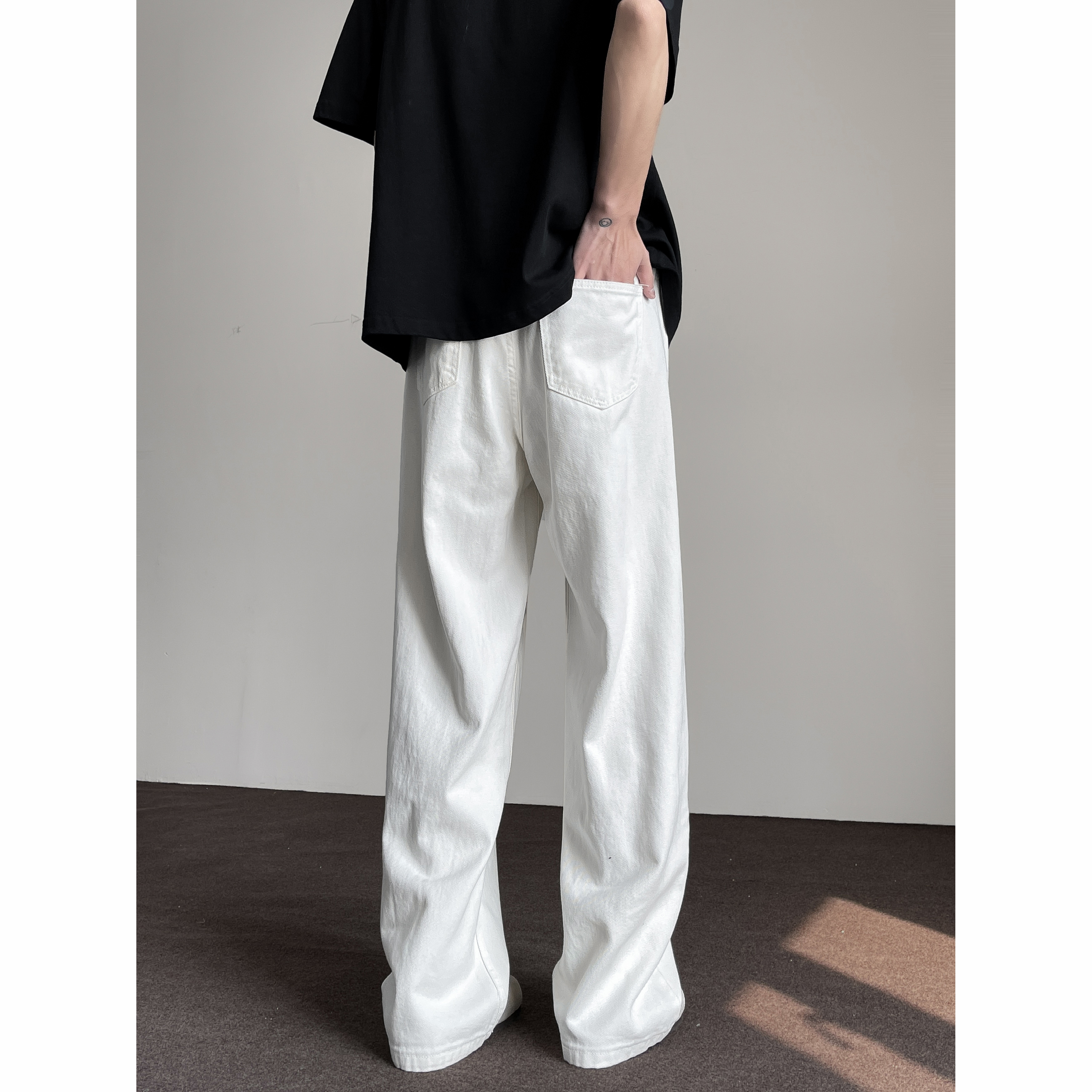白パンツ リラックスワイドストレートパンツ