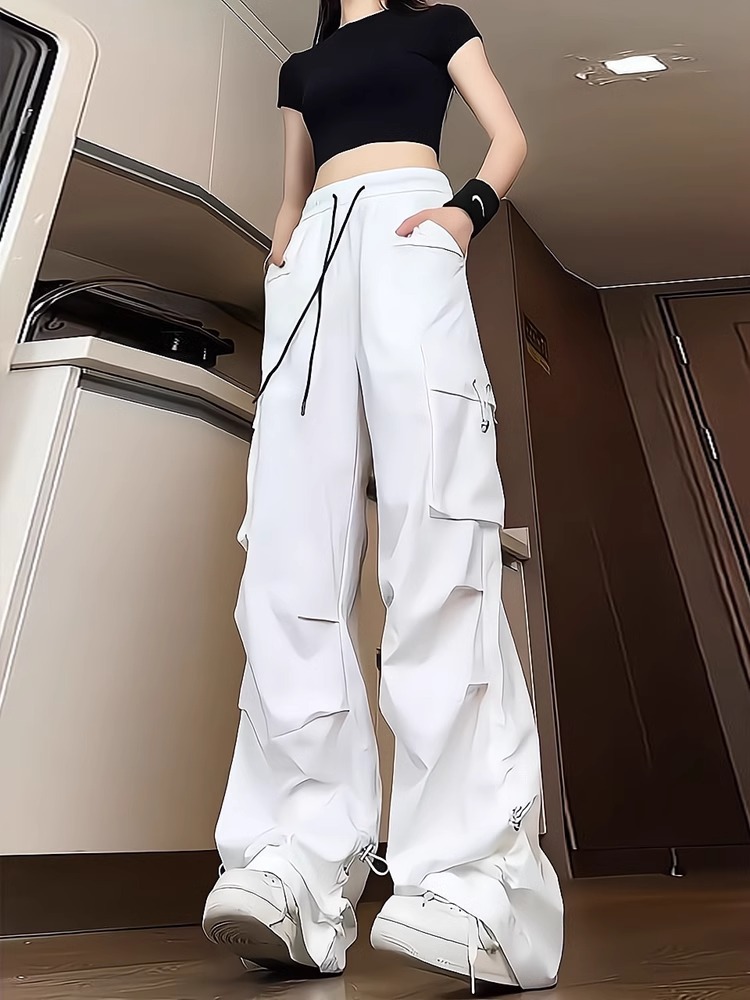 白パンツ マルチポケット機能派カーゴワイドパンツ