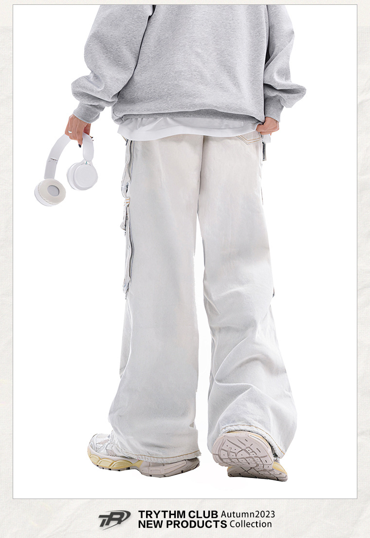 男女兼用カーゴパンツ 白パンツ ストリート系ボトムス