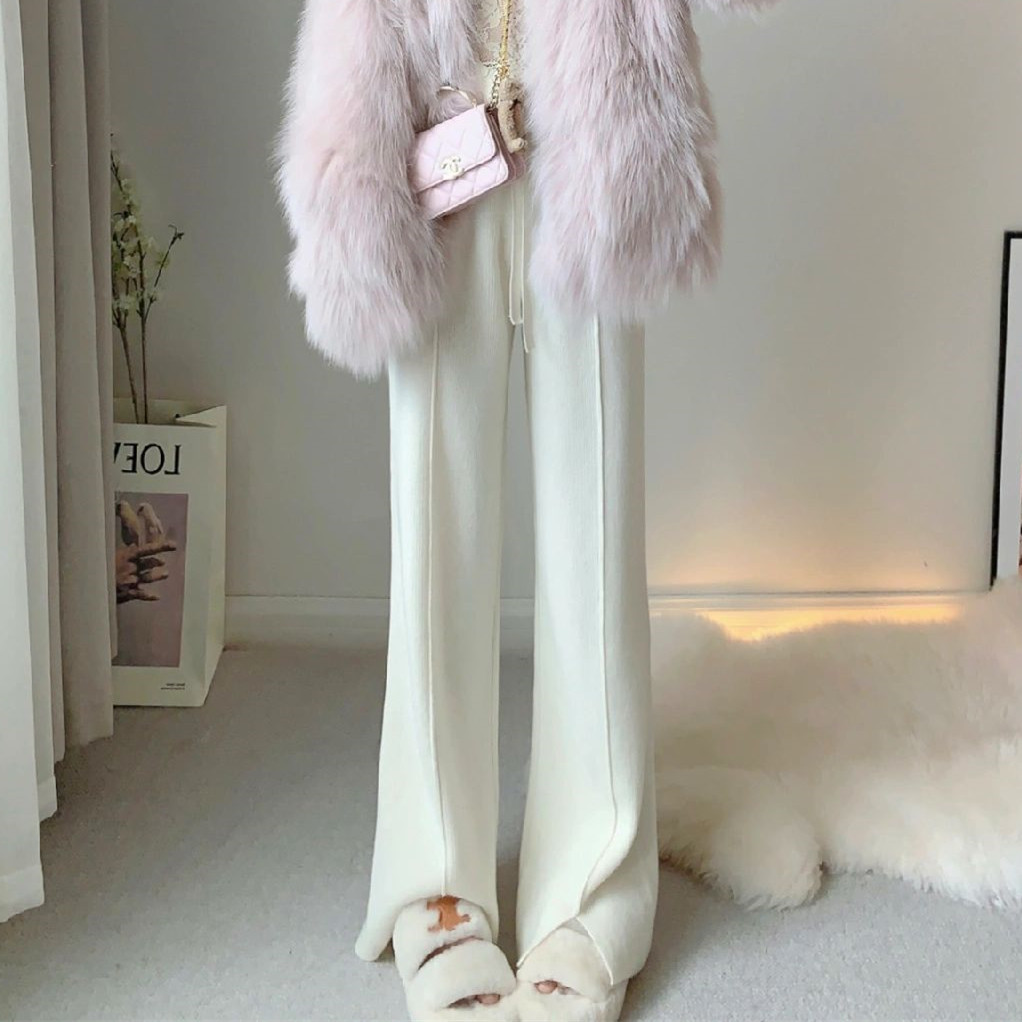 白パンツ プリーツストレートワイドパンツ