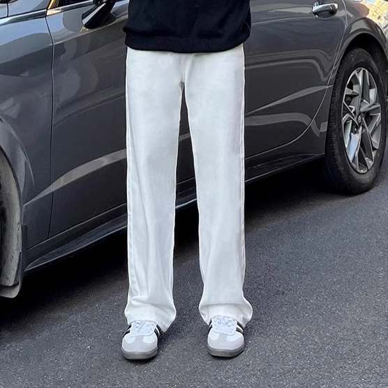 白パンツ すっきりシルエットロングパンツ
