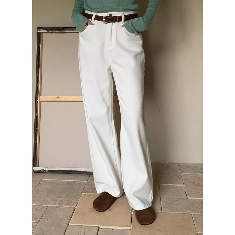 白パンツ センタープレスワイドパンツ