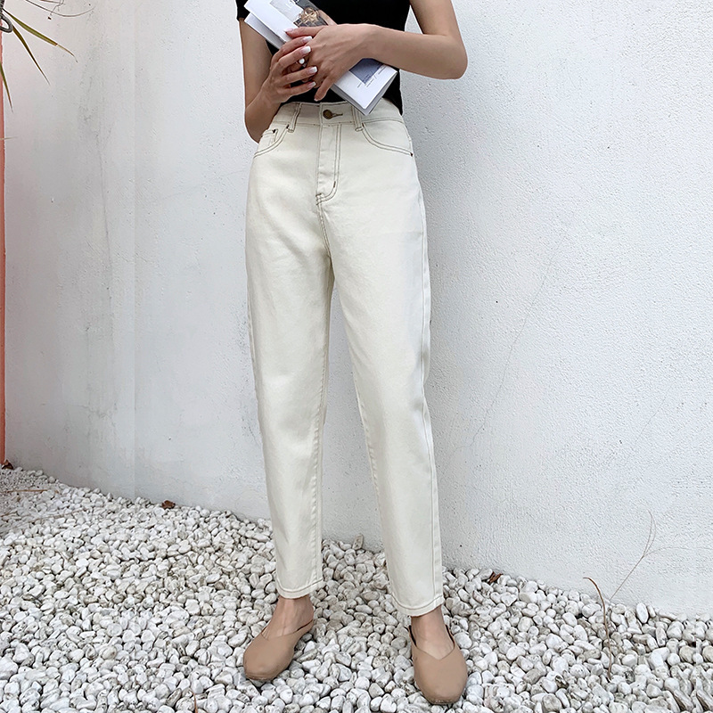 白パンツ レディース ゆったりストレートデニムパンツ