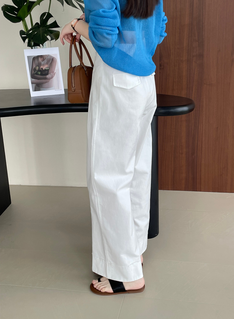 白パンツ リネン混ワイドパンツ