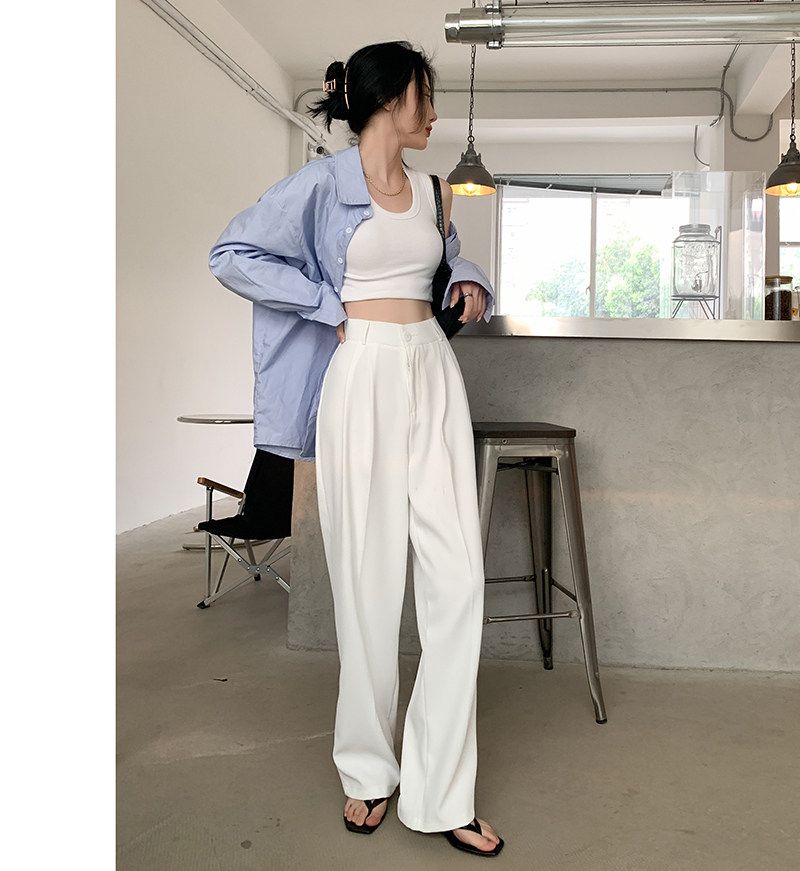 白パンツ 上品タックワイドストレートハイウエストパンツ
