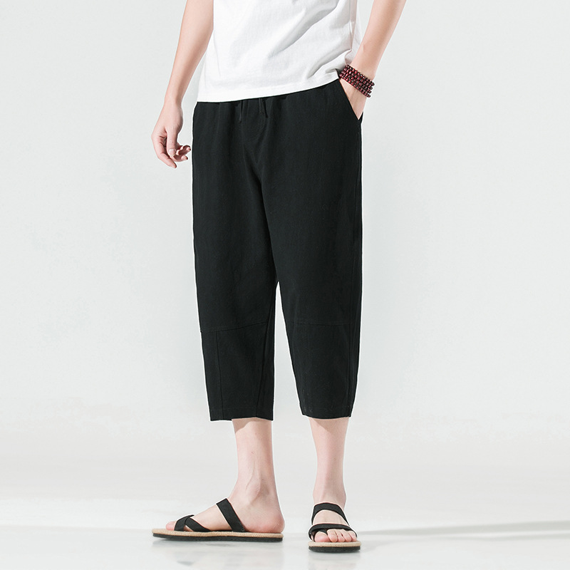 白パンツ リラックス麻混クロップドパンツ