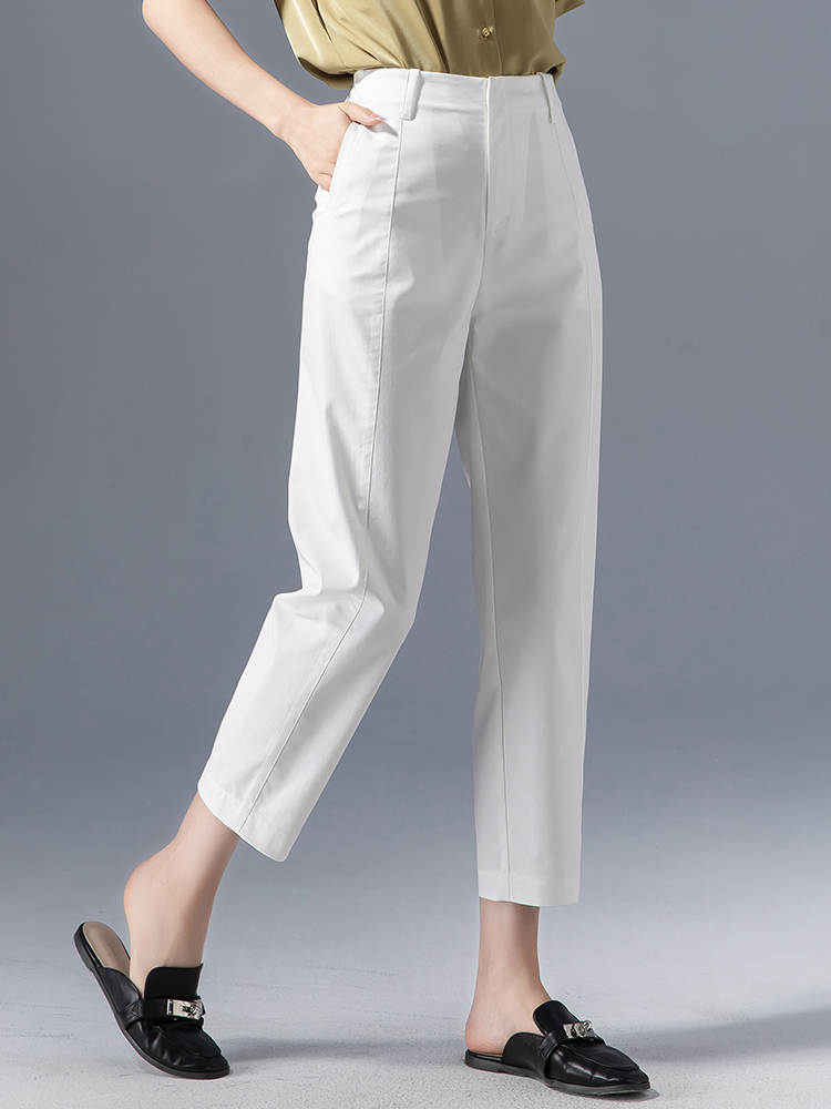白パンツ すっきり美脚クロップドストレートパンツ