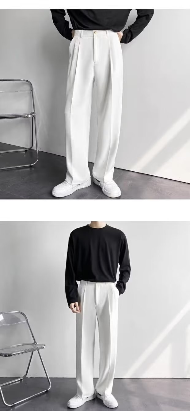 白パンツ ゆとりのある タックスラックス