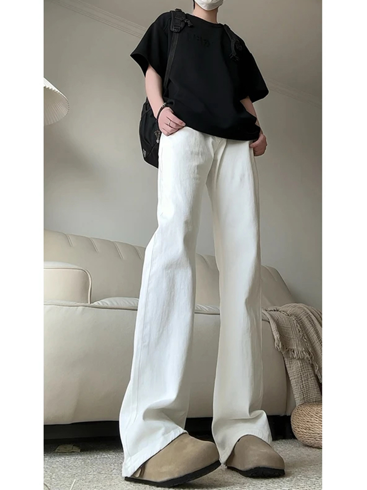 白パンツ 麻混リネン風フレアパンツ