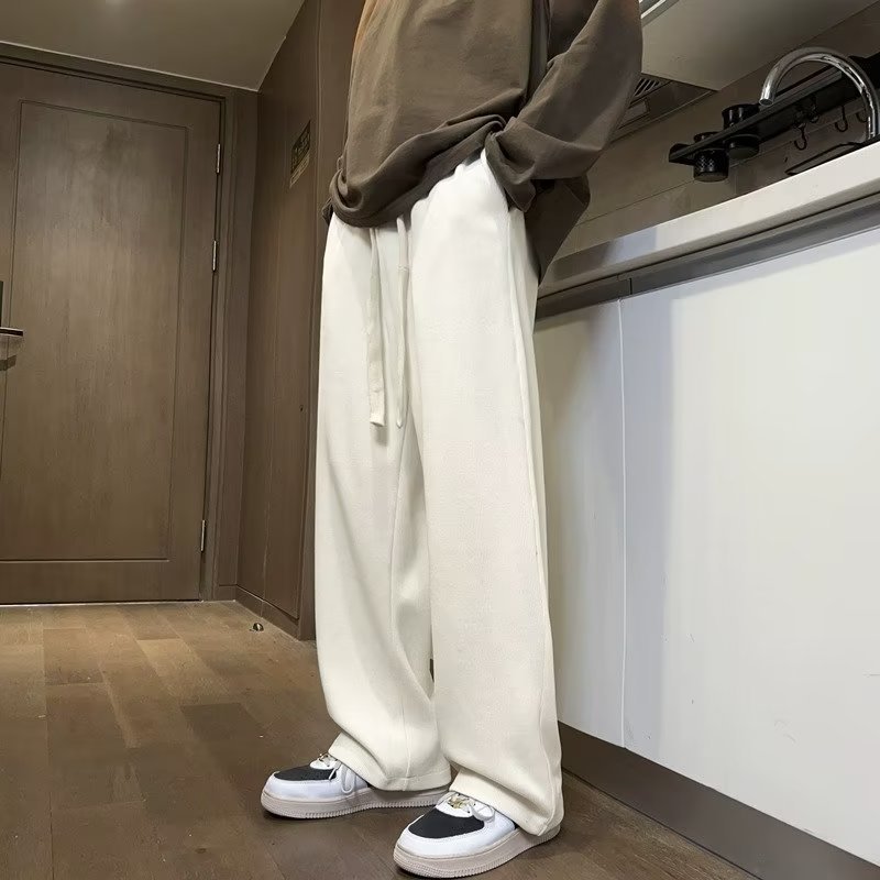 白パンツ 畦編みリラックスワイドパンツ