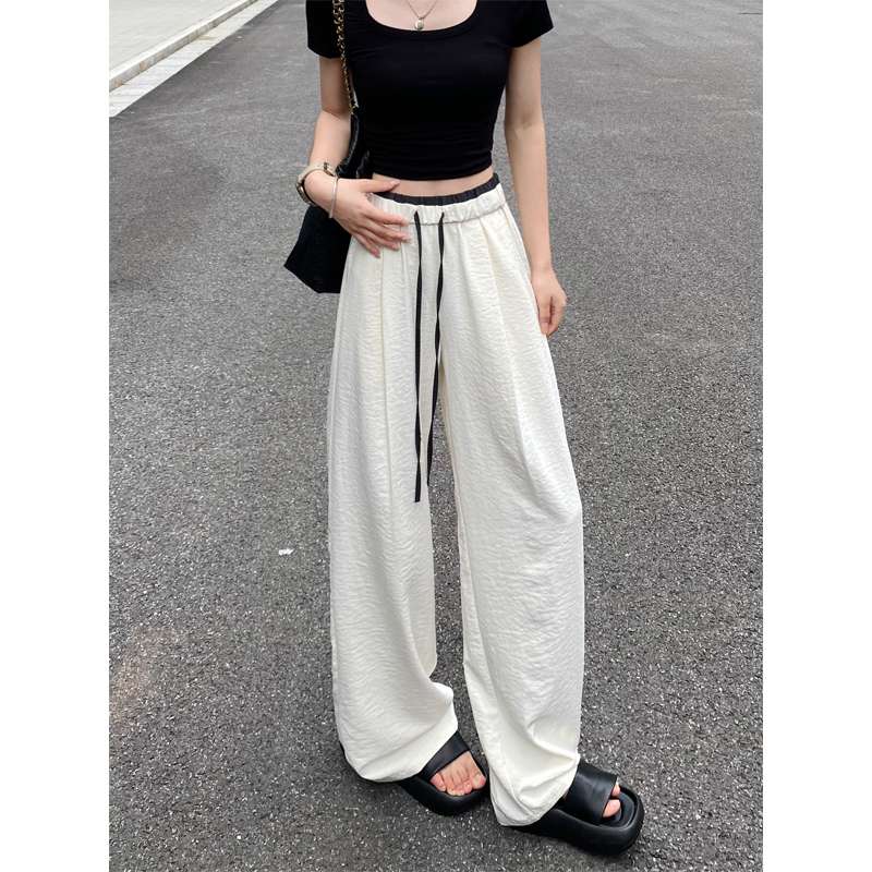 白パンツ ドレープワイドロングパンツ