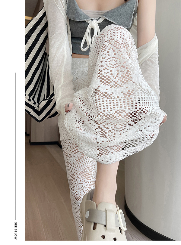 白パンツ 新作レディース透け感レースワイドパンツ