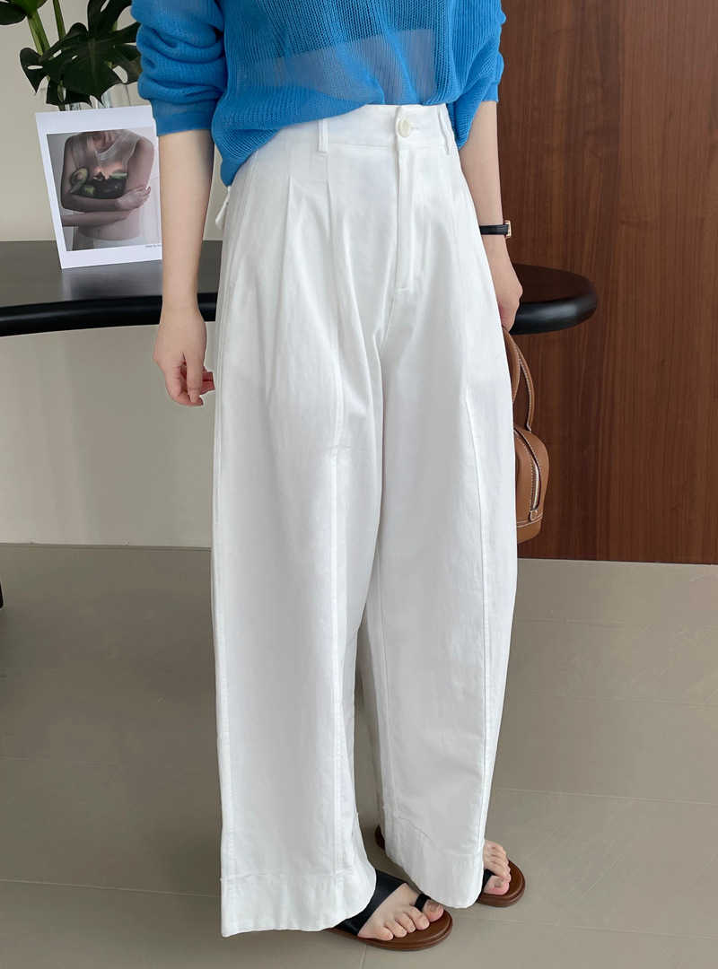 白パンツ リネン混ワイドパンツ