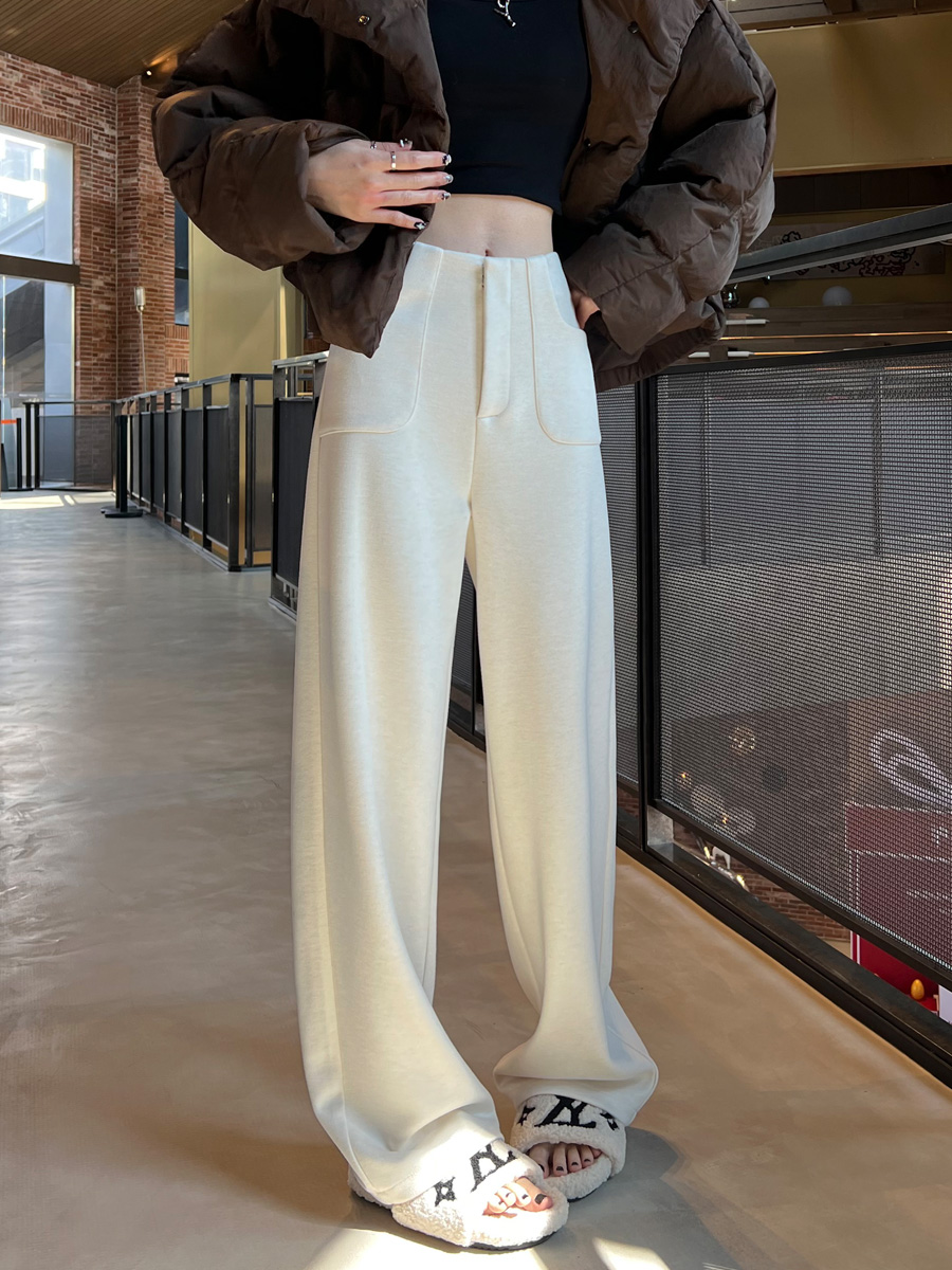 白パンツ アセテートウール混紡ストレートパンツ
