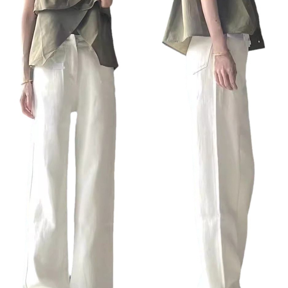 白パンツ ストレートシルエット ワイドパンツ