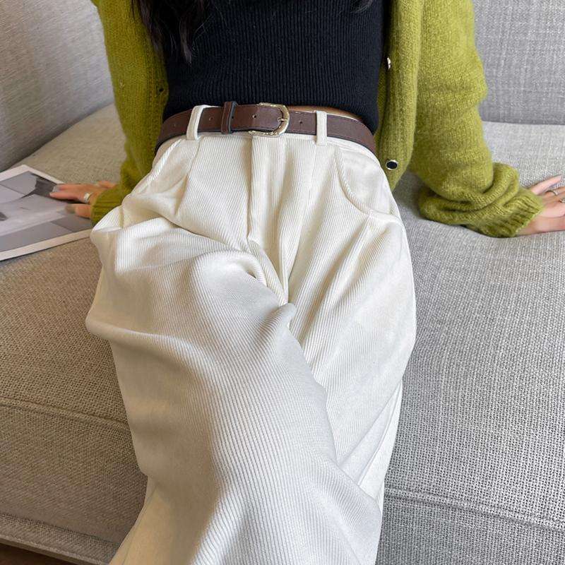 白パンツ コーデュロイワイドストレートパンツ