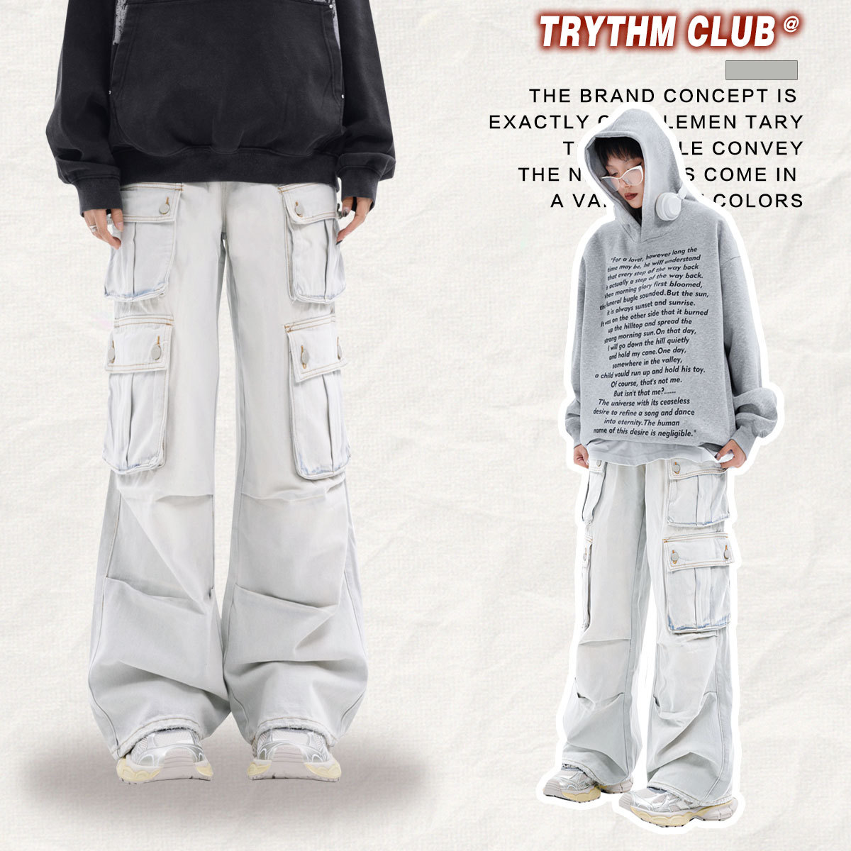 男女兼用カーゴパンツ 白パンツ ストリート系ボトムス