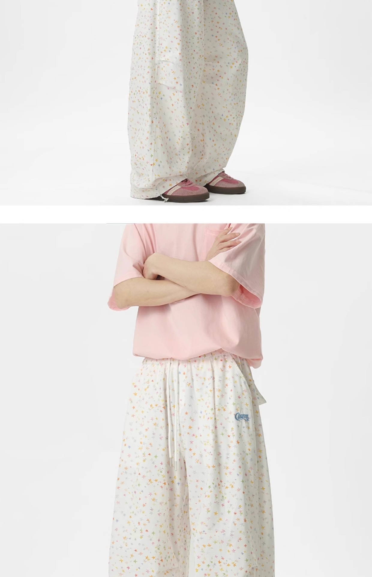白パンツ 星空ゆったりワイドパンツ