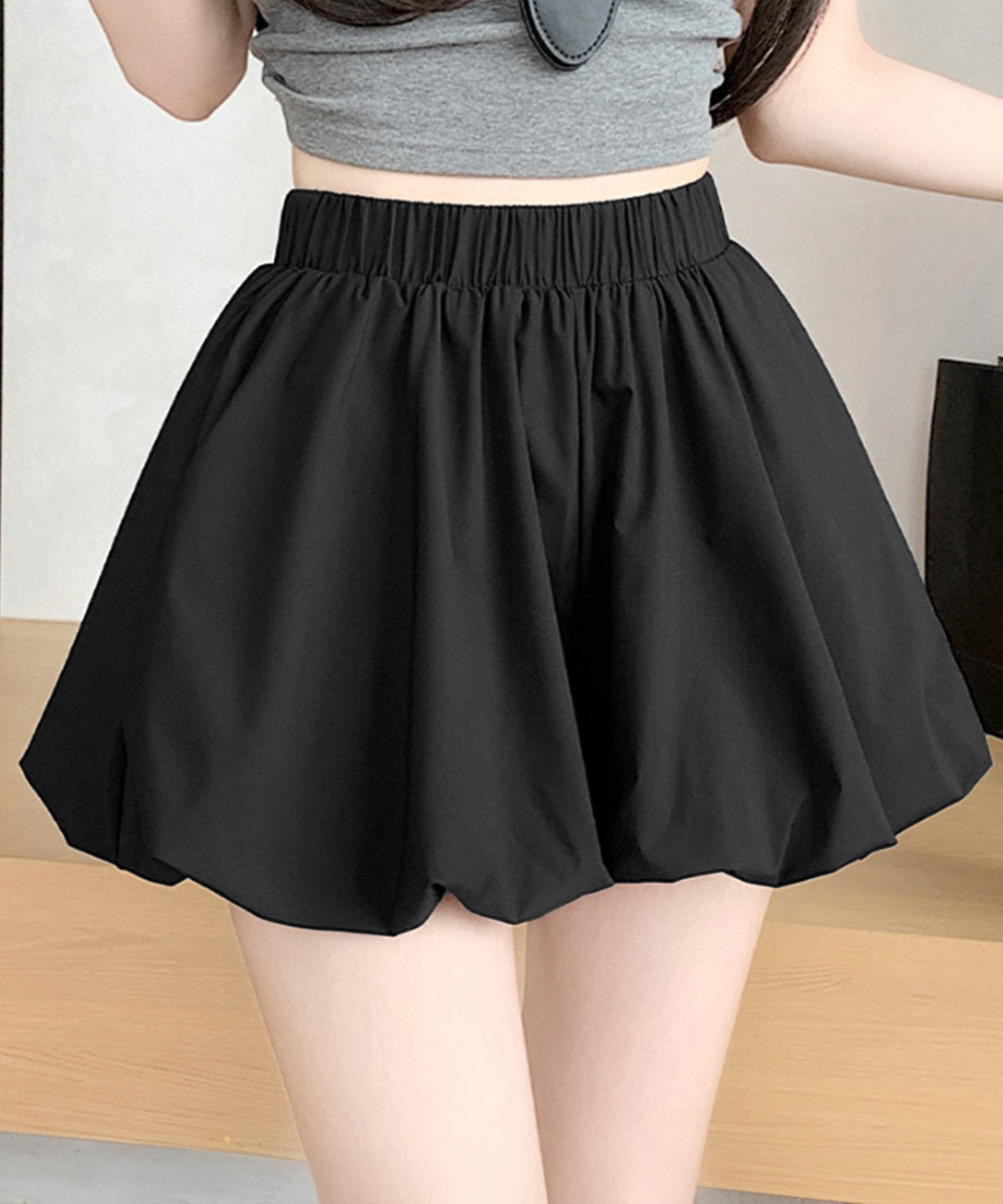 白パンツ ふんわりバルーンキュロット ハイウエストショートパンツ