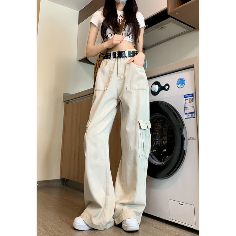 白パンツ 四月新作レディースカーゴパンツ白系デニム風