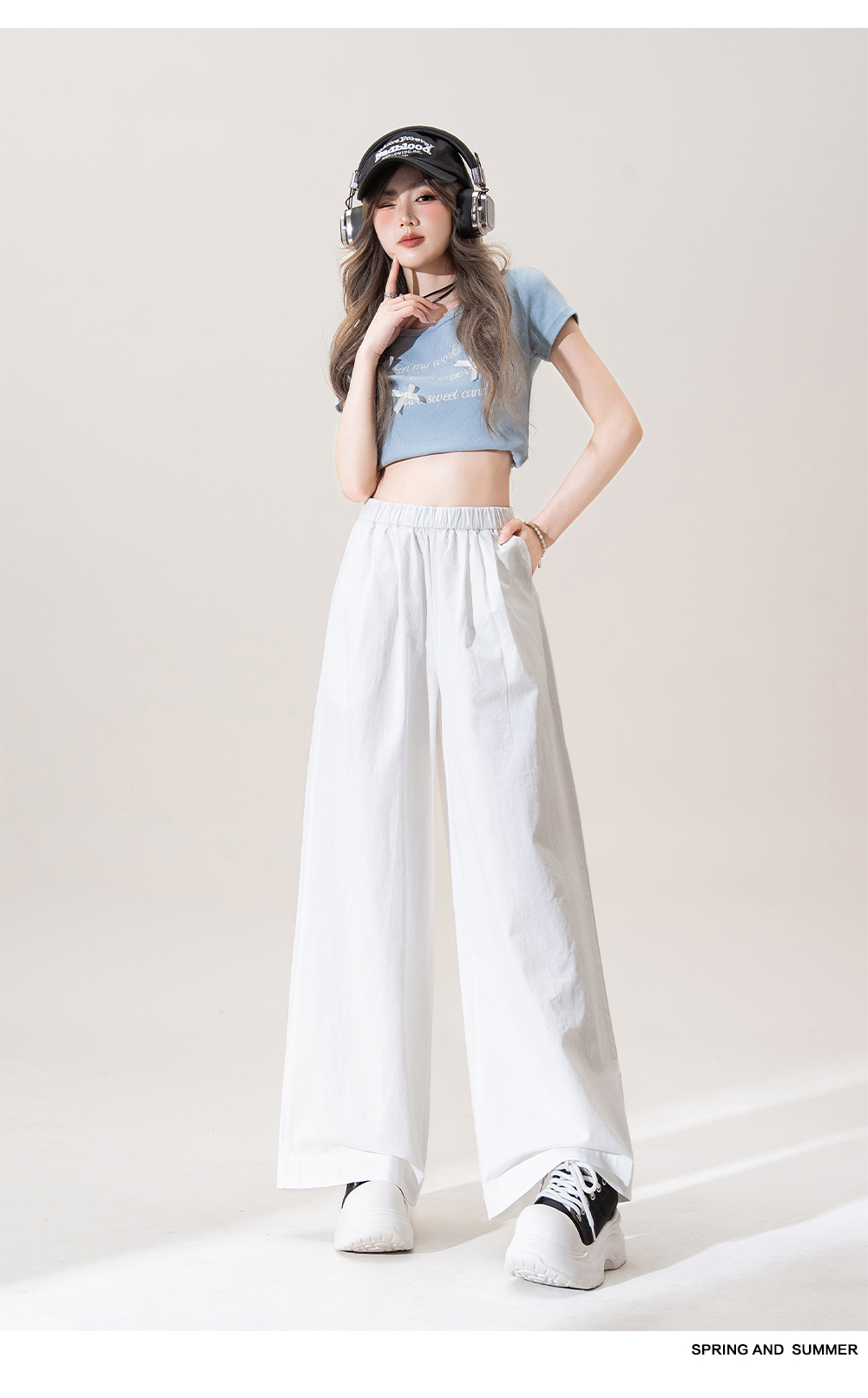 白パンツ ゆったりワイド綿麻素材ロングパンツ