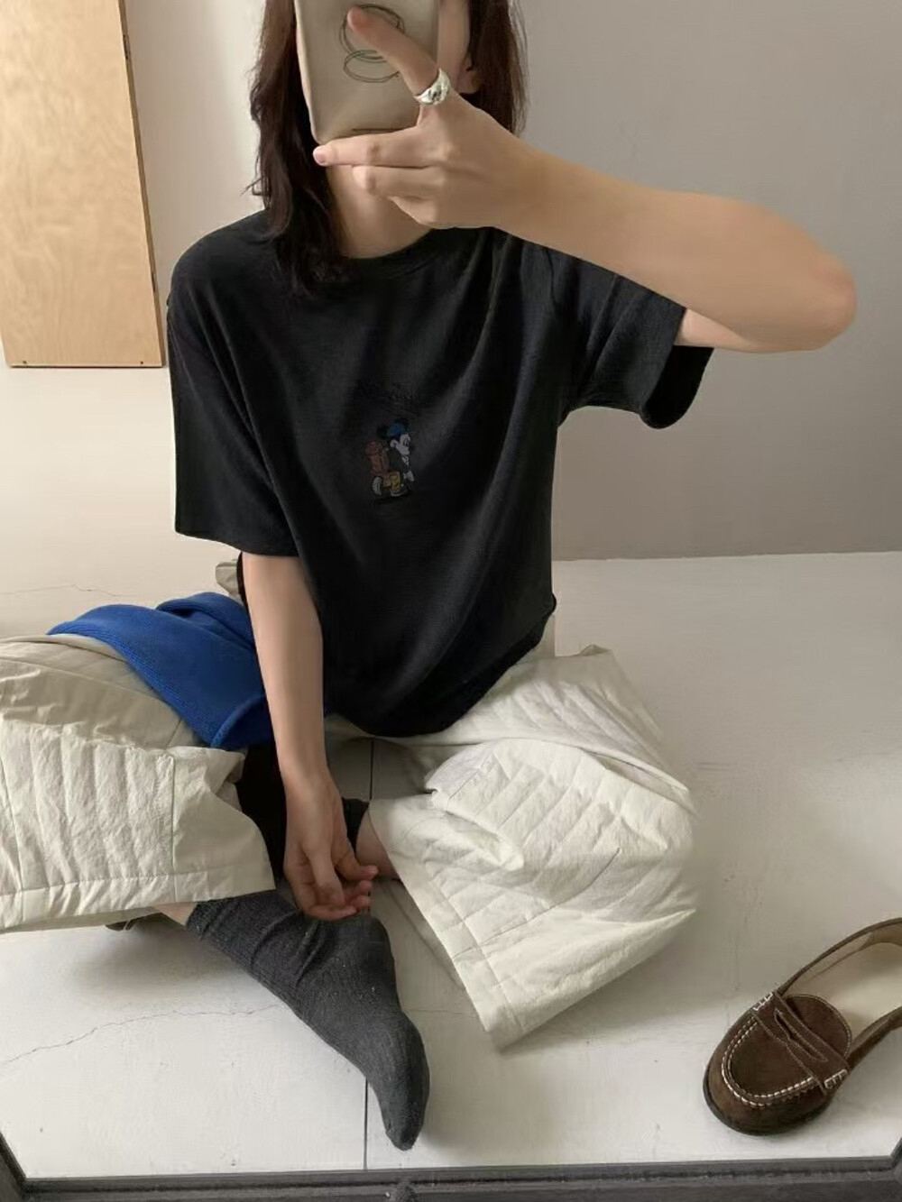 白パンツ プリーツロングワイドパンツ