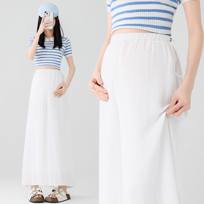 白パンツ ゆったりワイドシルエット妊婦用ロングパンツ