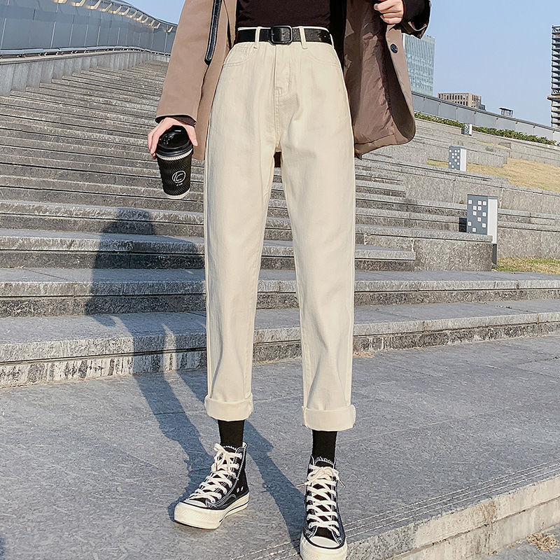 白パンツ ルーズストレートデニムパンツ