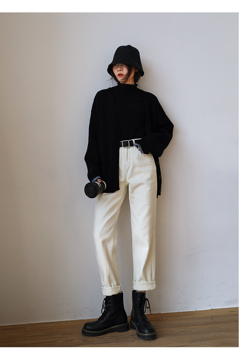 白パンツ クラシックストレートデニムパンツ