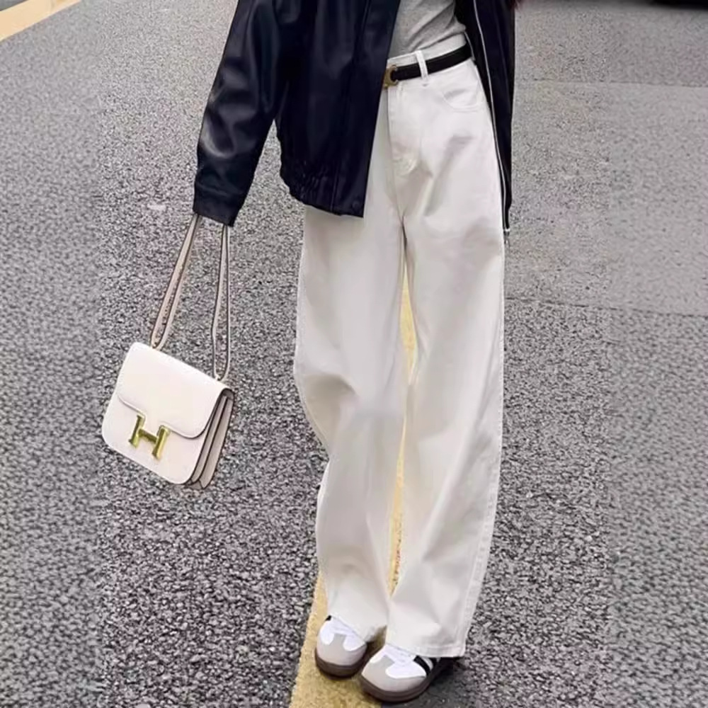 白パンツ ハイウエストストレートパンツ