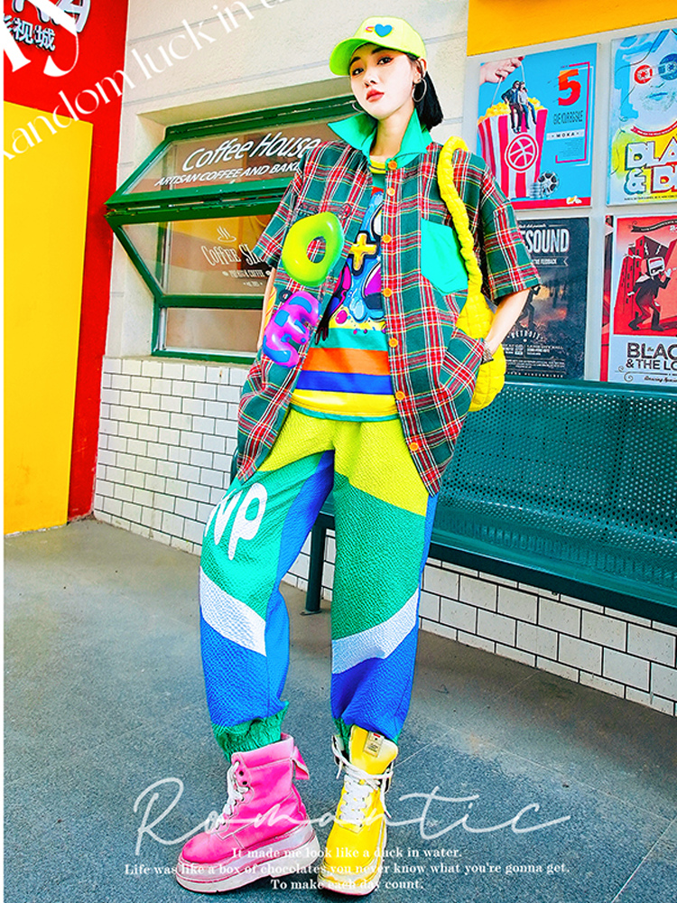 レディースシャツ ポップアートチェック柄シャツ