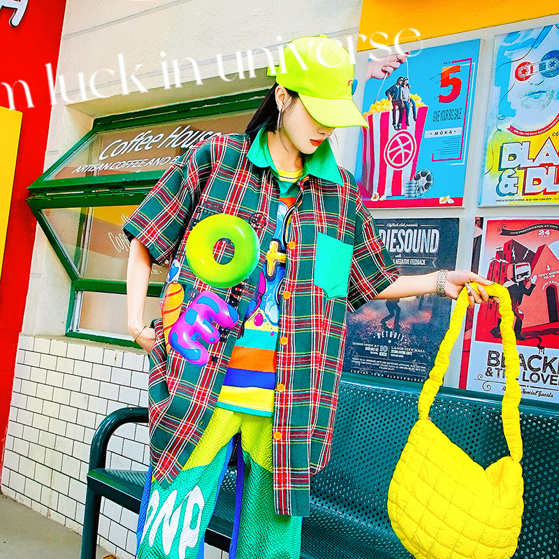 レディースシャツ ポップアートチェック柄シャツ
