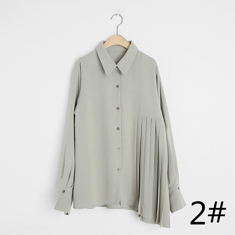 レディースシャツ 秋新作プリーツ長袖シャツ体型カバーおしゃれブラウス
