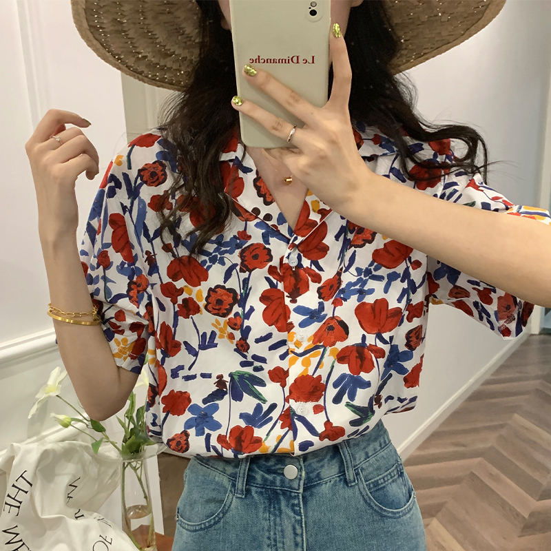 レディースシャツ 野花散りばめシャツ