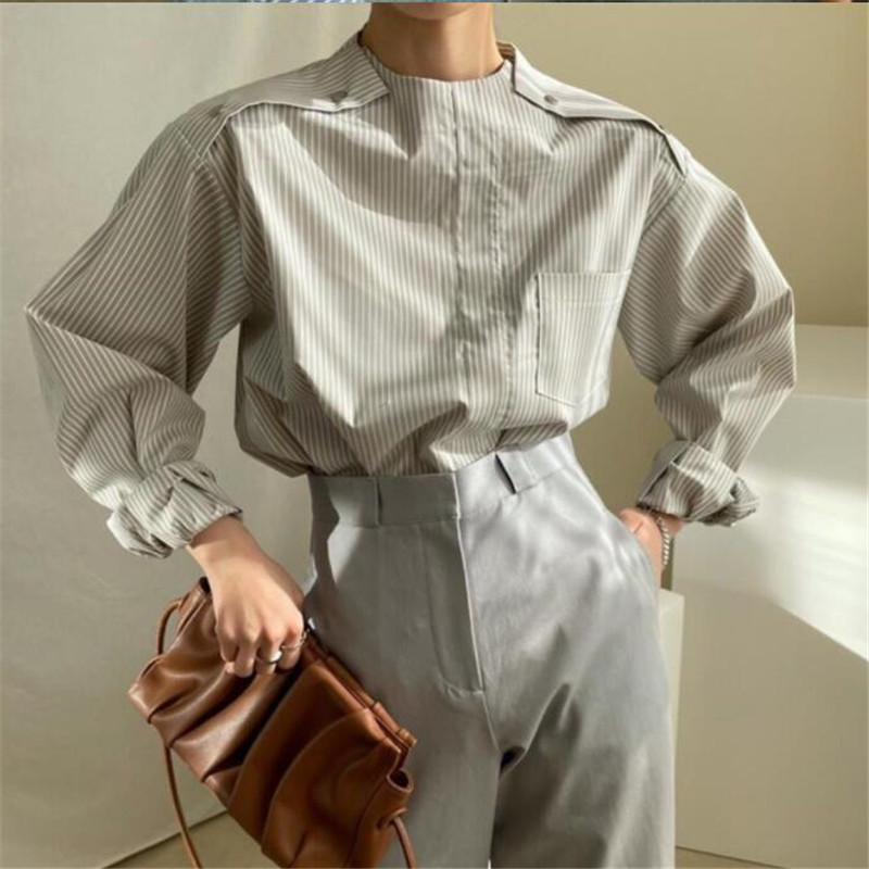レディースシャツ ストライプ柄レディース長袖シャツ ゆったりデザイン着回し抜群