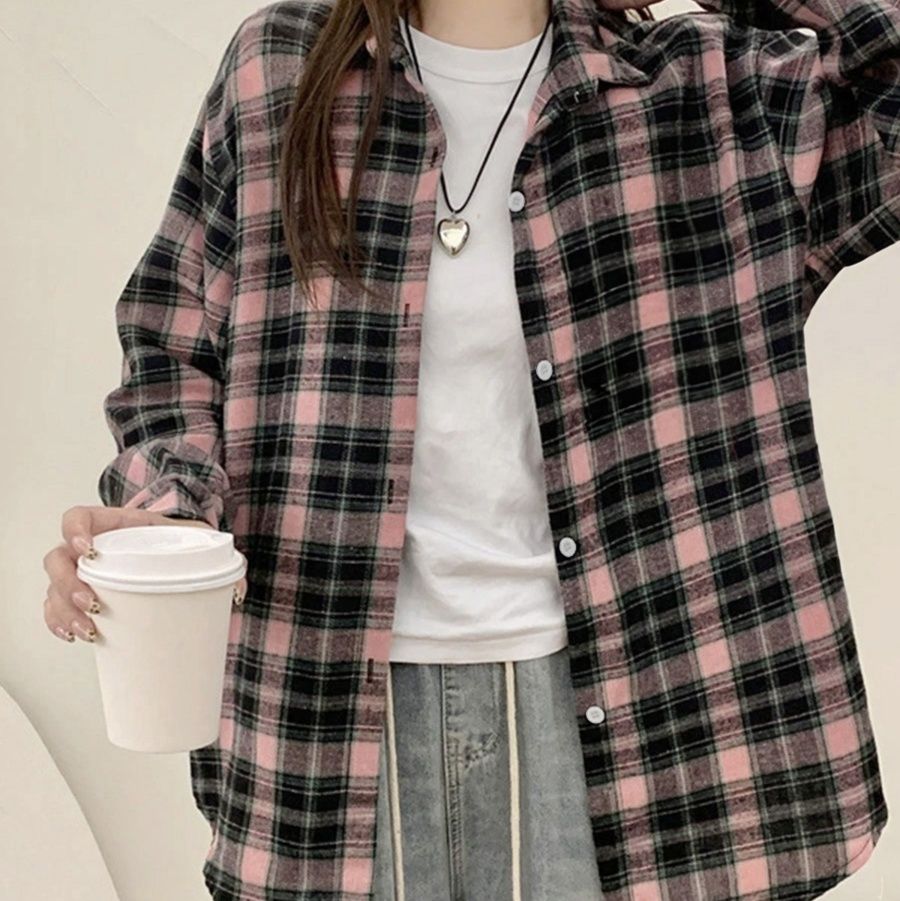 レディースシャツ 柄ゆったり長袖レトロ風