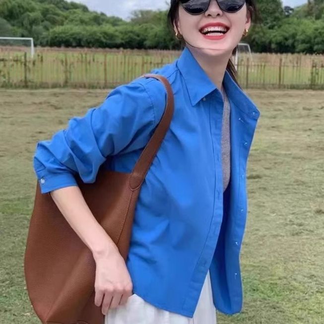 レディースシャツ ゆったりシルエットベーシック長袖シャツ