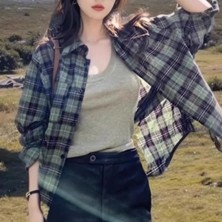 レディースシャツ チェック柄ゆったりオーバーサイズシャツ 長袖