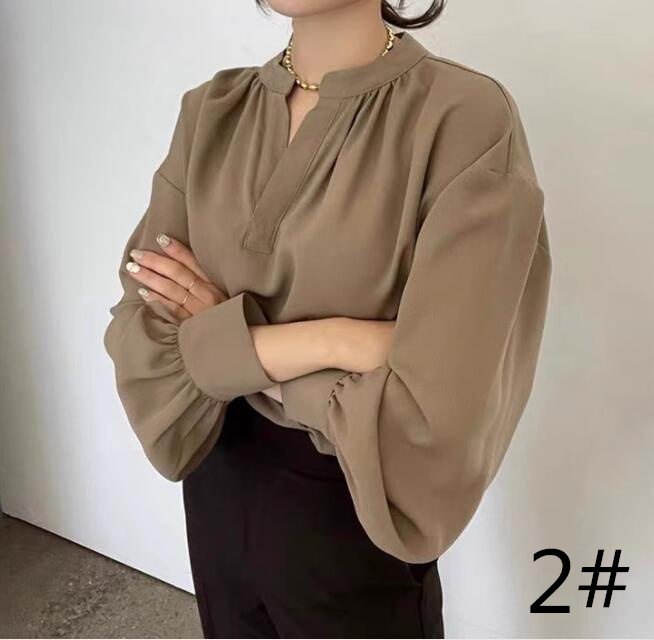 レディースシャツ 秋新作 Ｖネック長袖ブラウス レディース 無地 着回し上品