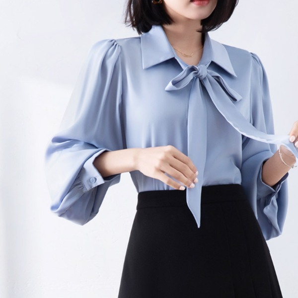 レディースシャツ 二〇二五年新作リボンブラウス白色上品きれいめ