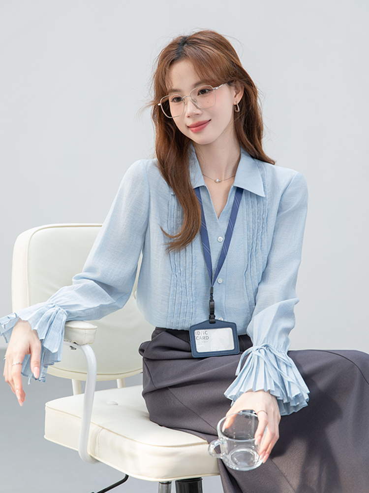 レディースシャツ 優美プリーツ袖フレアシャツ