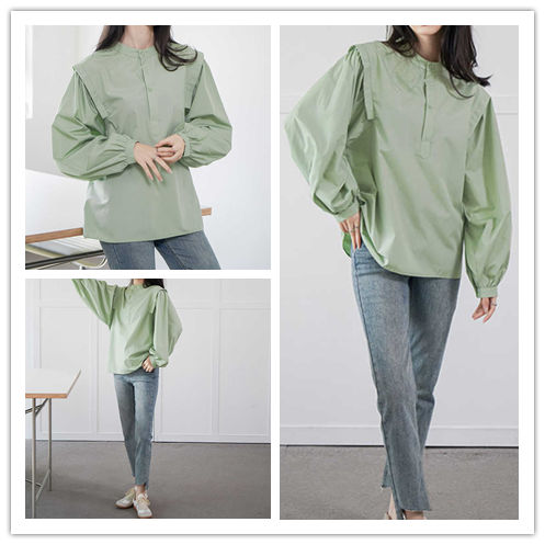 レディースシャツ 無地長袖ブラウス フレア襟デザイン大人可愛い