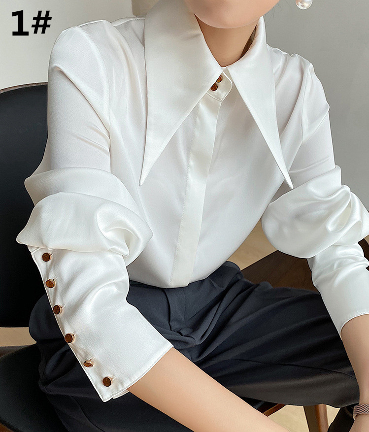 レディースシャツ 袖ボタンデザイン長袖ブラウス通勤フォーマル